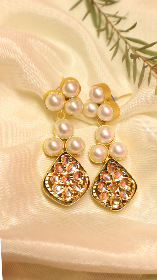 Buy Meraki Pearl Gold Tone Brass Earrings