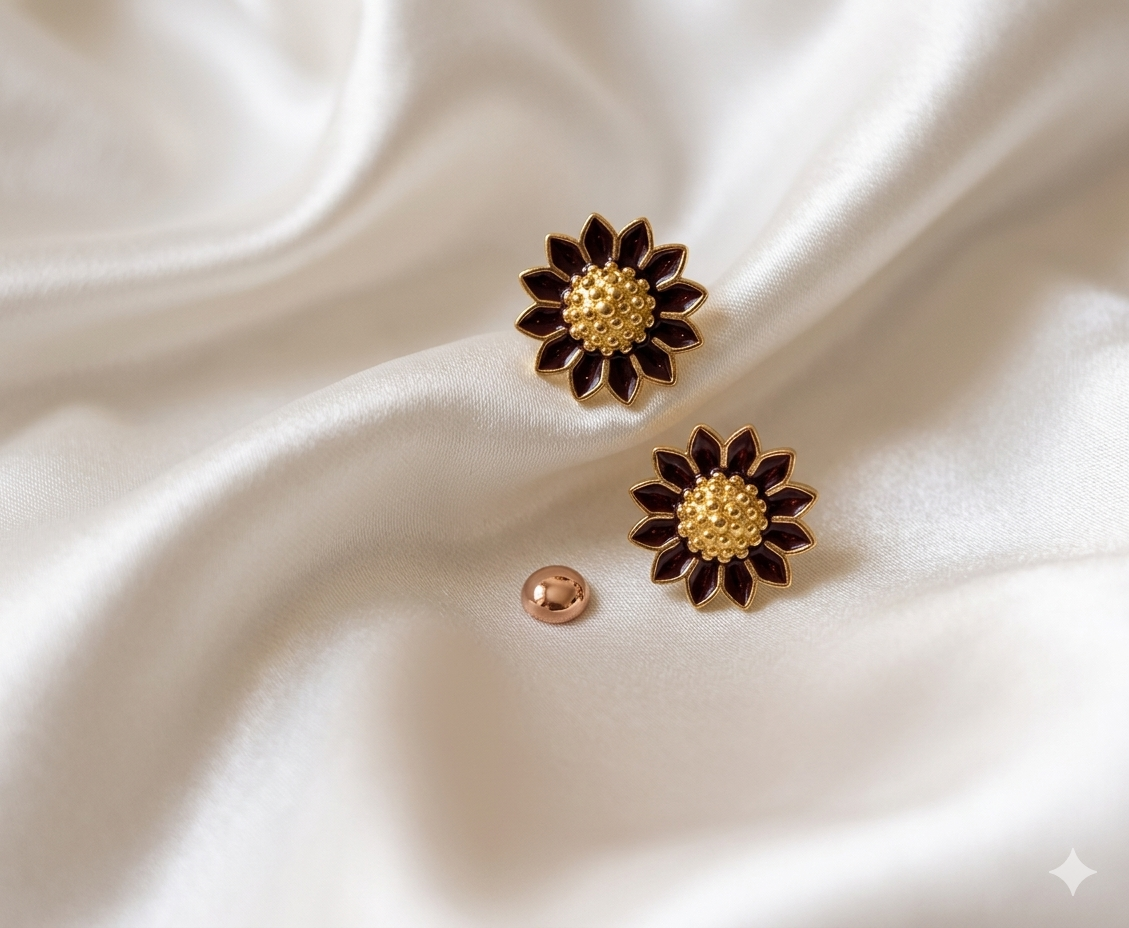 Vintage Floral Round Stud Earrings
