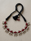 Delicate Oxidized Red Stone Necklace With Pearls