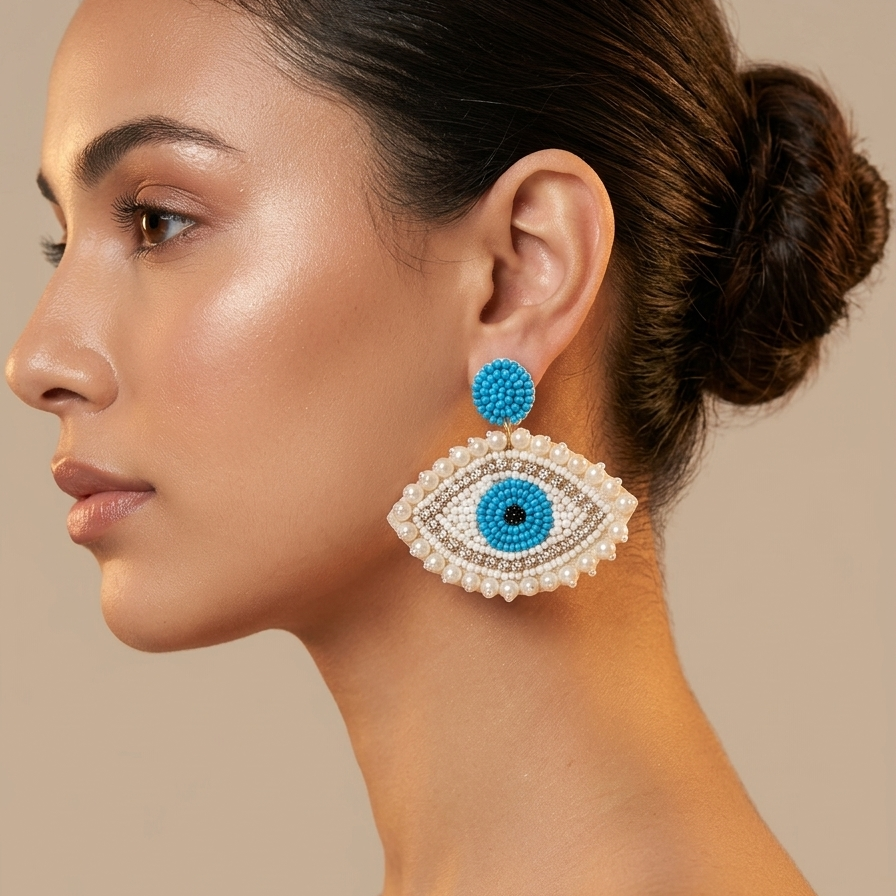 Beautiful  Evil Eye Beaded Drop Earrings