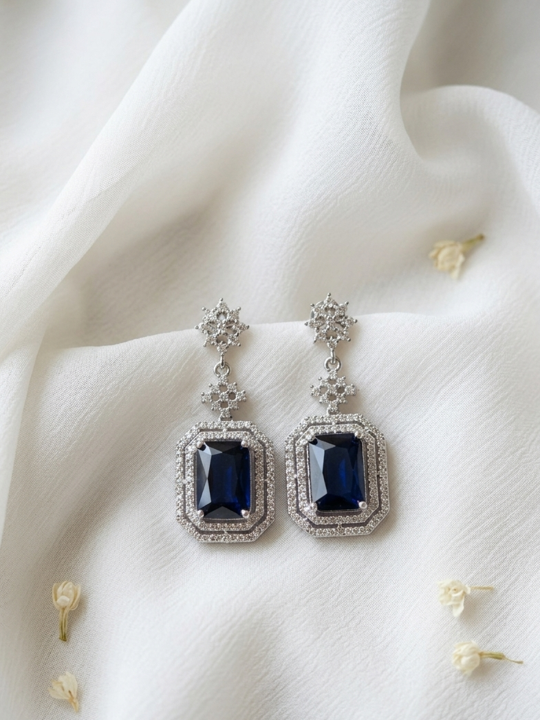 AD Sapphire & Cubic Zirconia Studded Drop Earrings