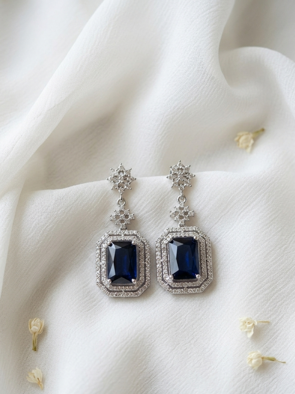 AD Sapphire & Cubic Zirconia Studded Drop Earrings