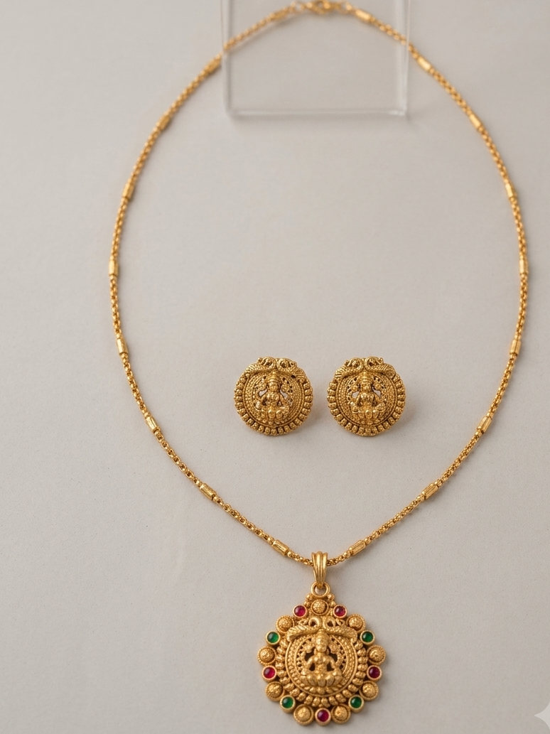 Gold Plated Saraswati  Mata Pendant Set