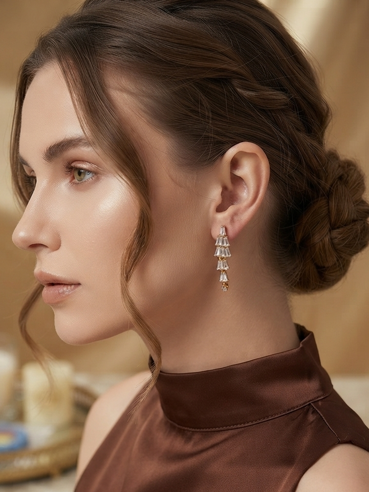 AD White Stone Cz Zironic Diamond Earrings