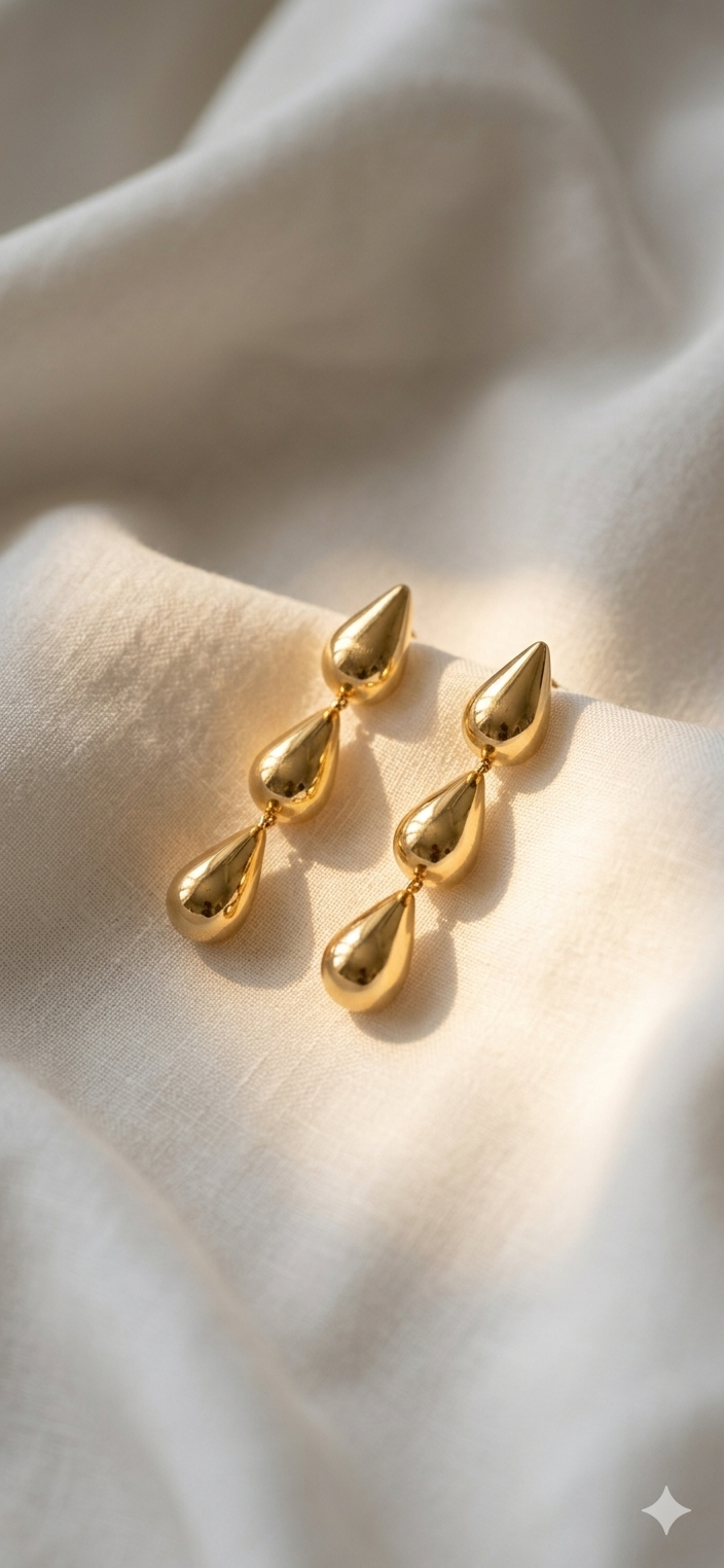 Gold Trio Layer Drop Earring