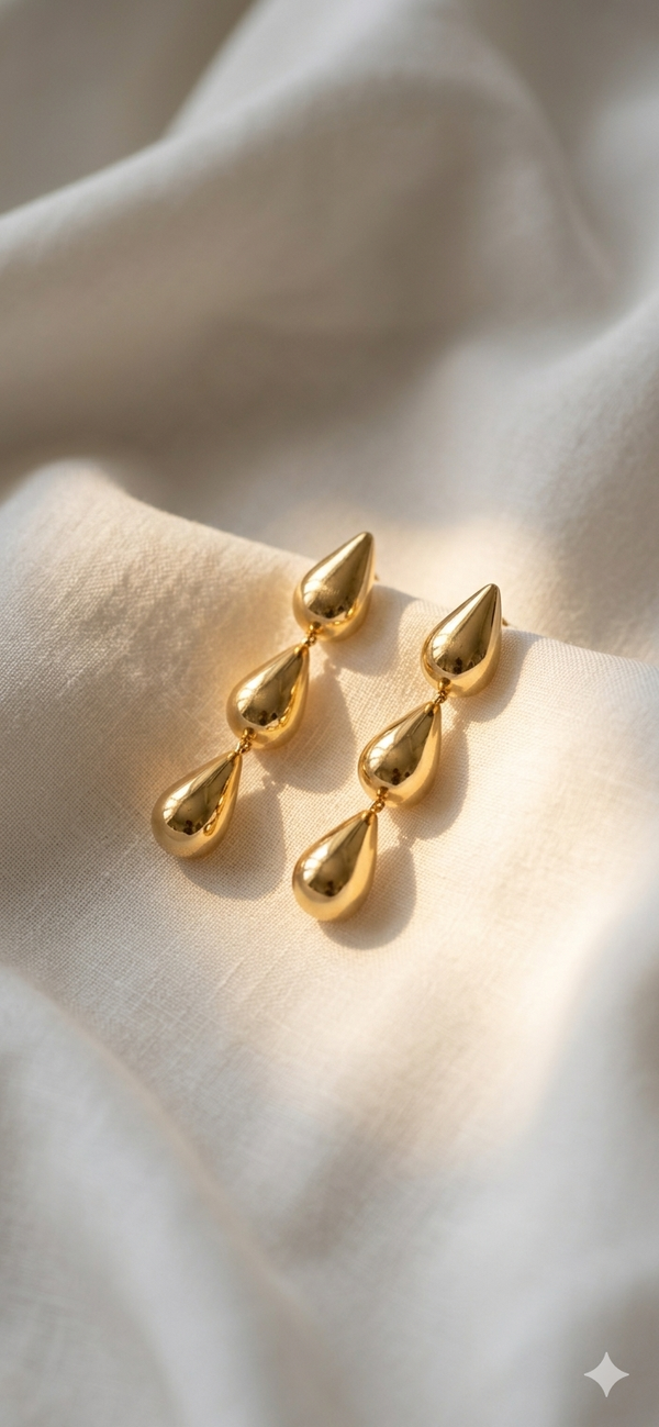 Gold Trio Layer Drop Earring