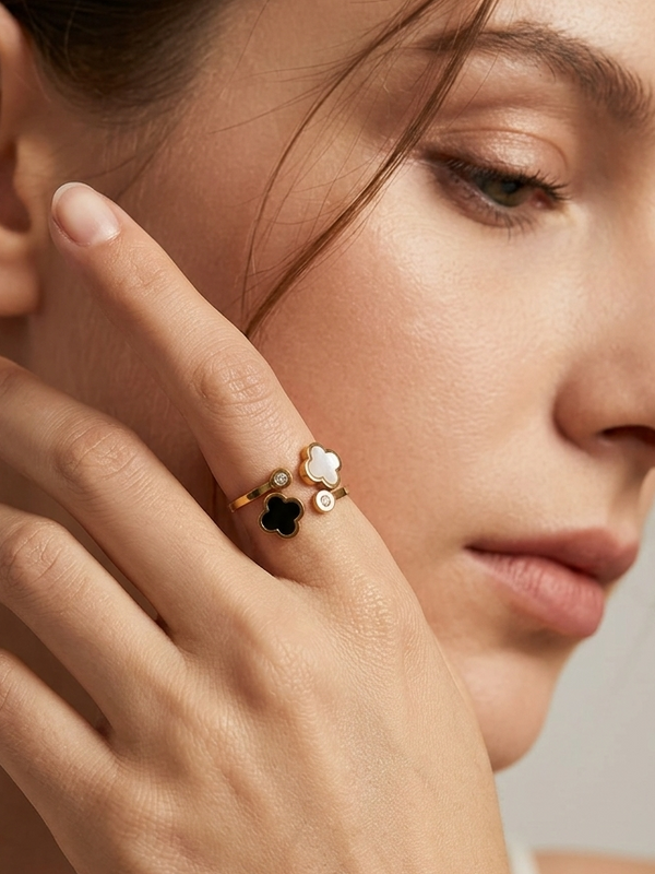 White And Black Clover Ring