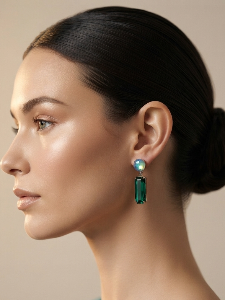 Clear Glass Long Stone Earrings