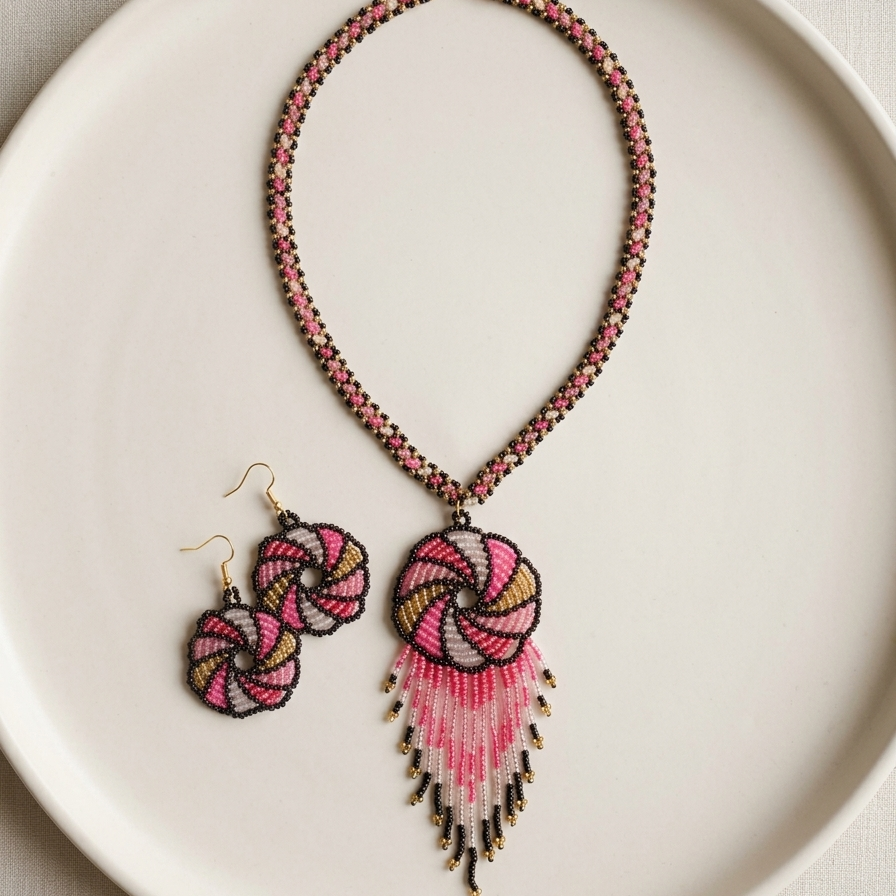 Pretty Floral Handmade Necklace Set