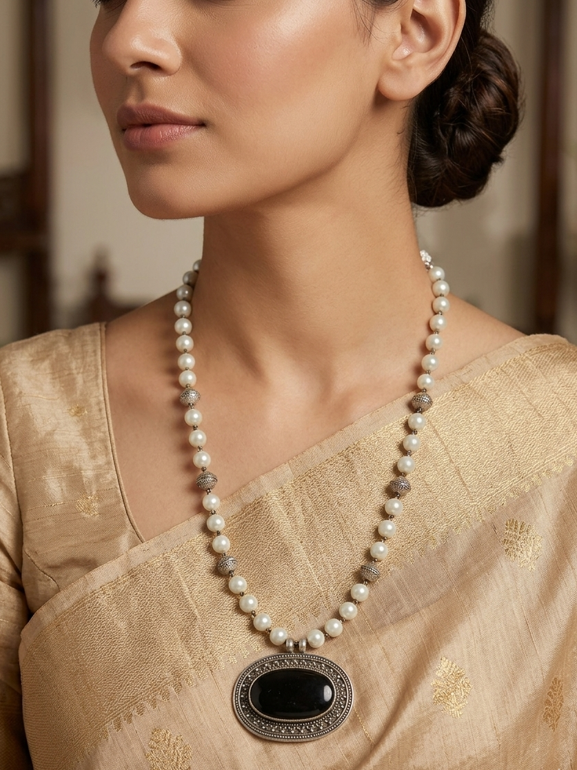 Kundan &Pearl Beaded Necklace with Earrings