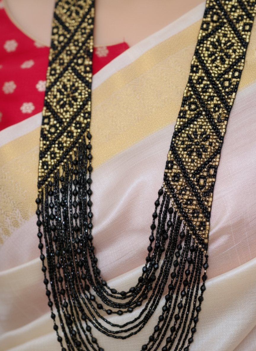 Flower Printed Beaded Layered Necklace