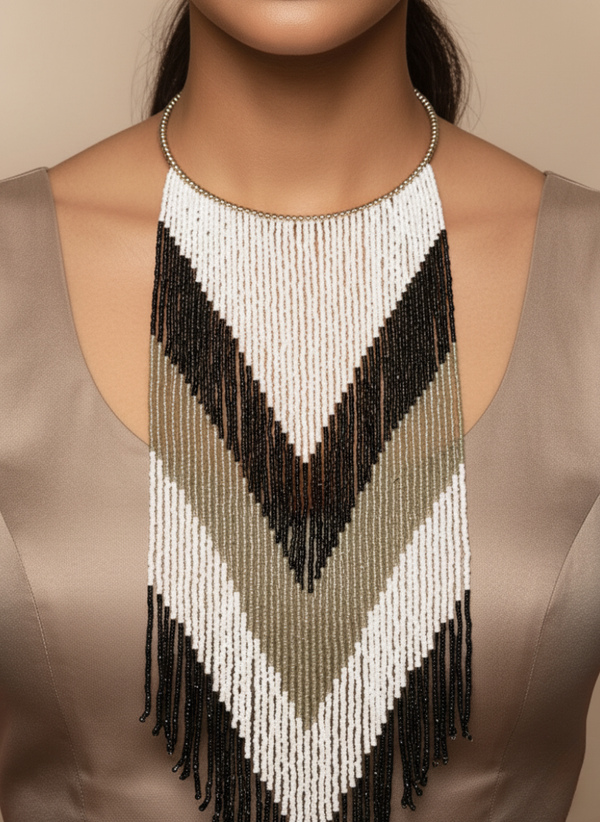 Trio Color Beads Waterfall Neckpiece