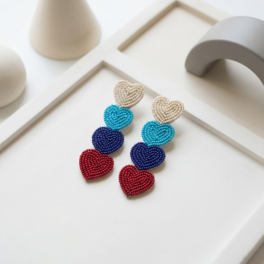 Handmade Heart Design Beads Earrings