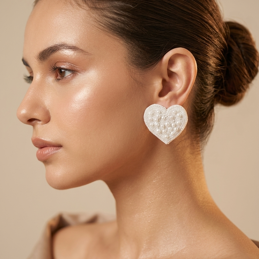Heart Shaped Beads& Pearls Earrings