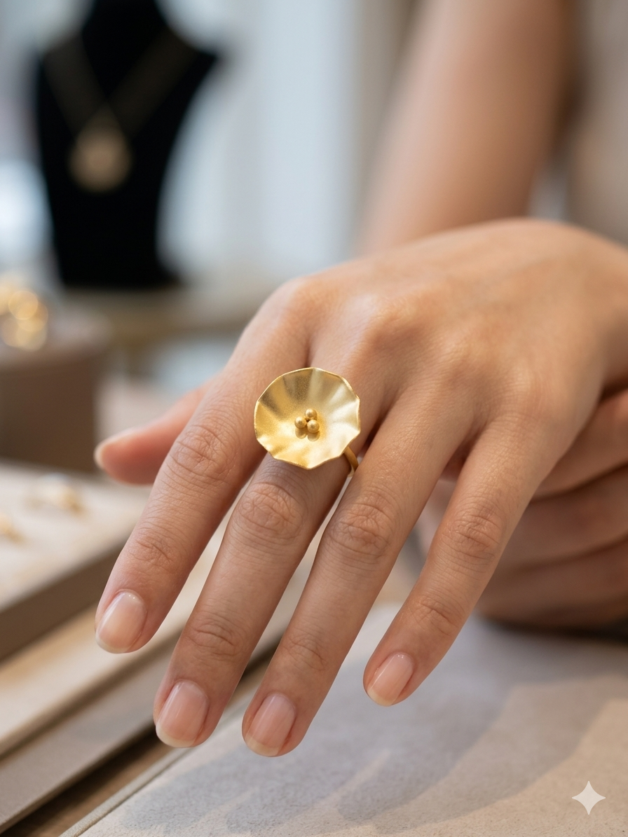 Meraki Coral Gold Plated Ring