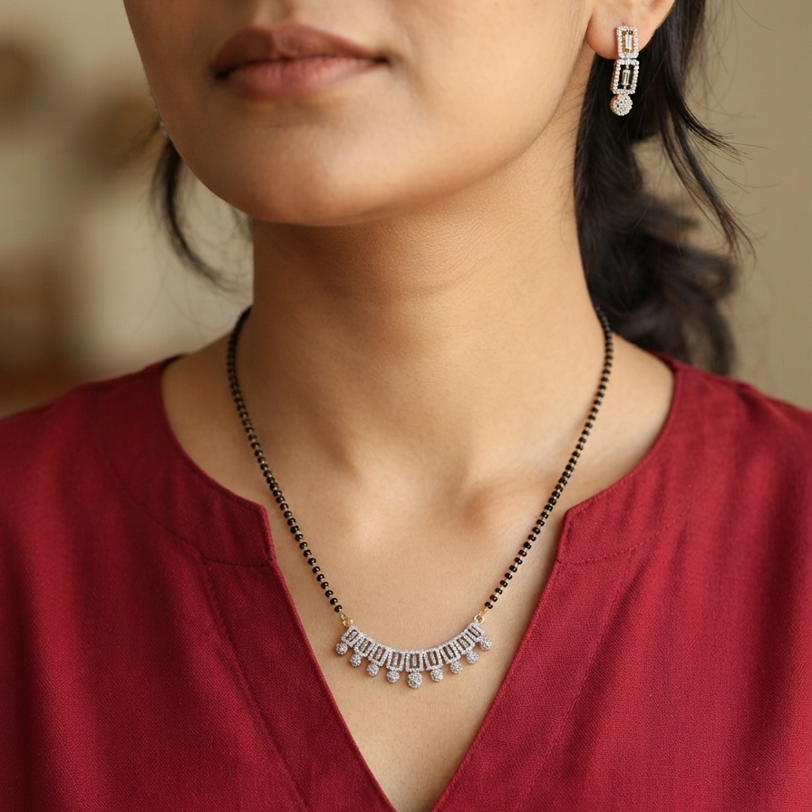 Classy Diamond Studded Mangalsutra with Tiny Pendant