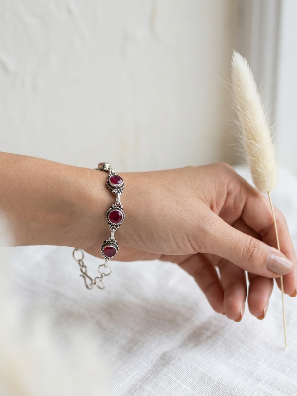 Oxidized Sterling Silver Garnet Handmade Bracelet