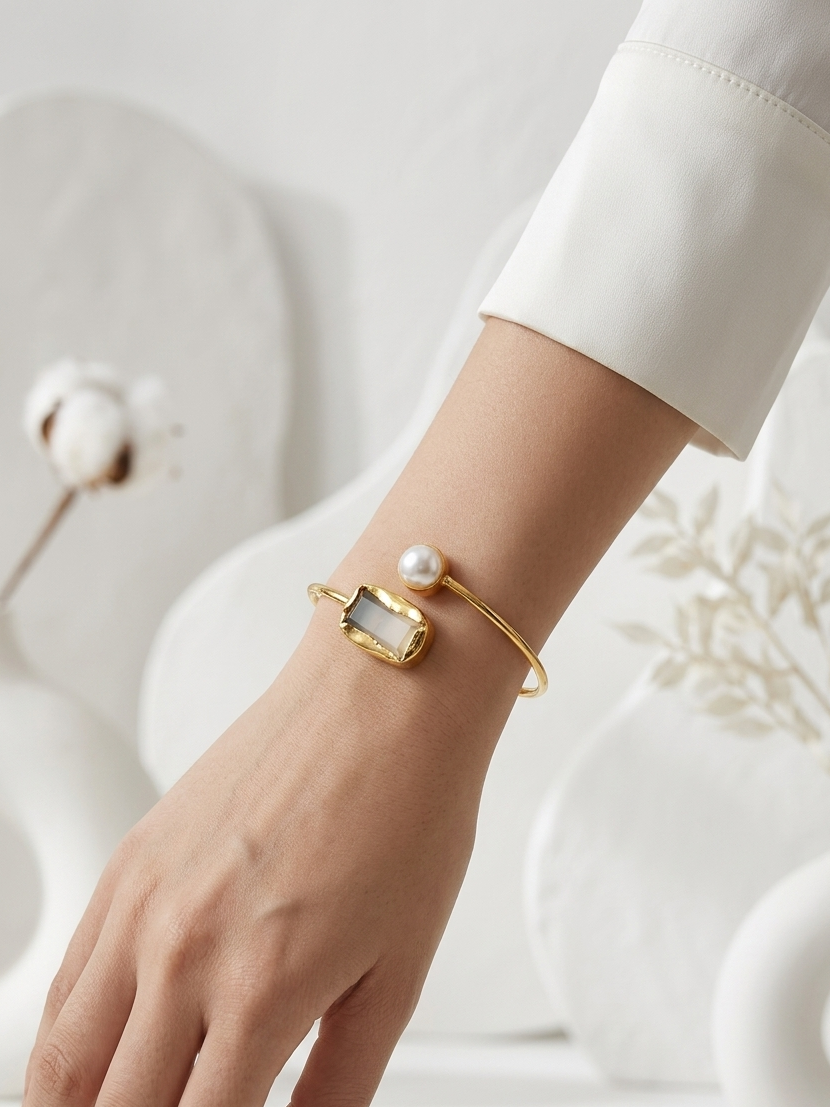 Libra Raw Stone Pearl Bracelet
