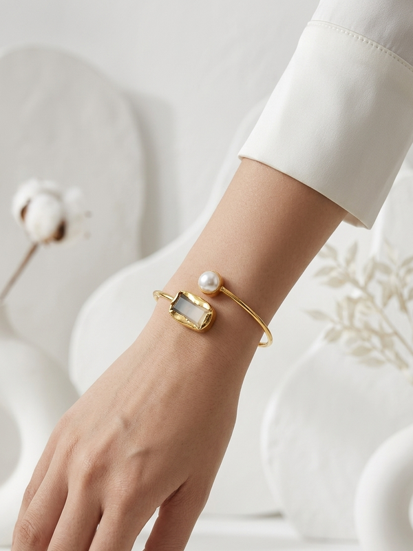 Libra Raw Stone Pearl Bracelet