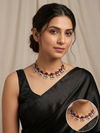 Delicate Oxidized Red Stone Necklace With Pearls