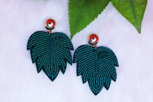 Stunning Leaf Style Handmade Beaded Earrings