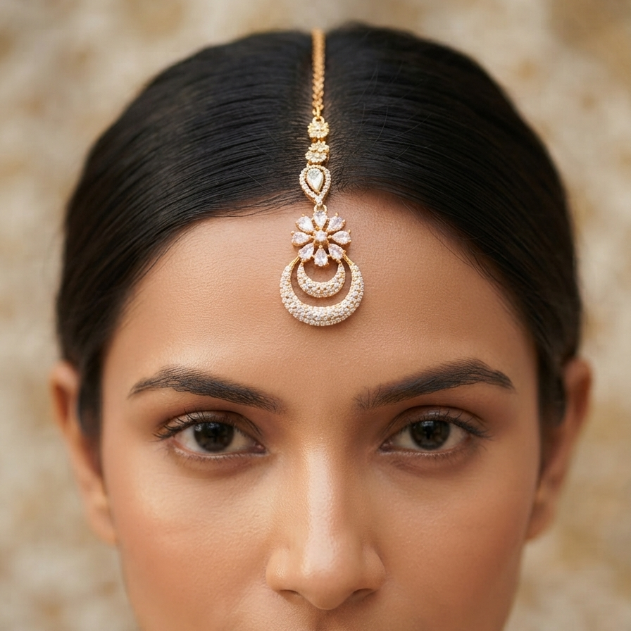 Rose Gold Plated CZ Maangtikka
