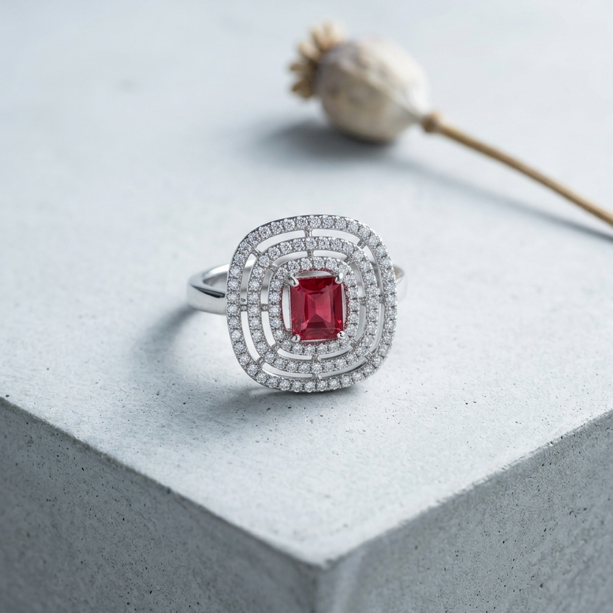 Ruby Triple Layer Diamond Ring