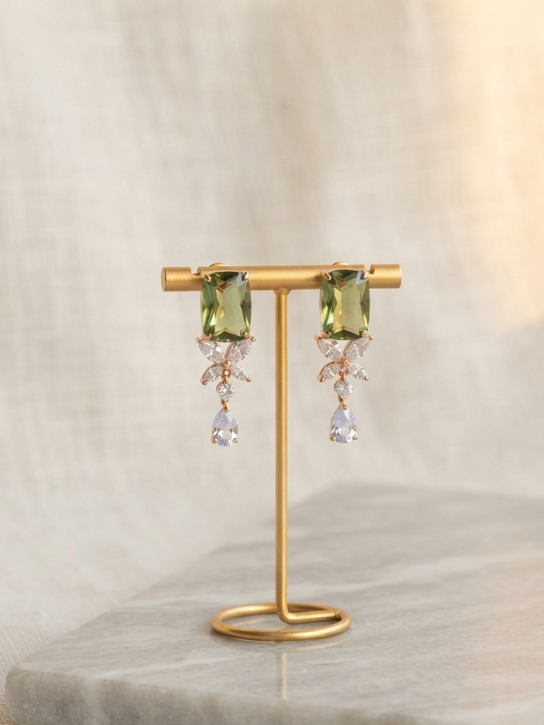 Rectangular Diamond Studded Earrings