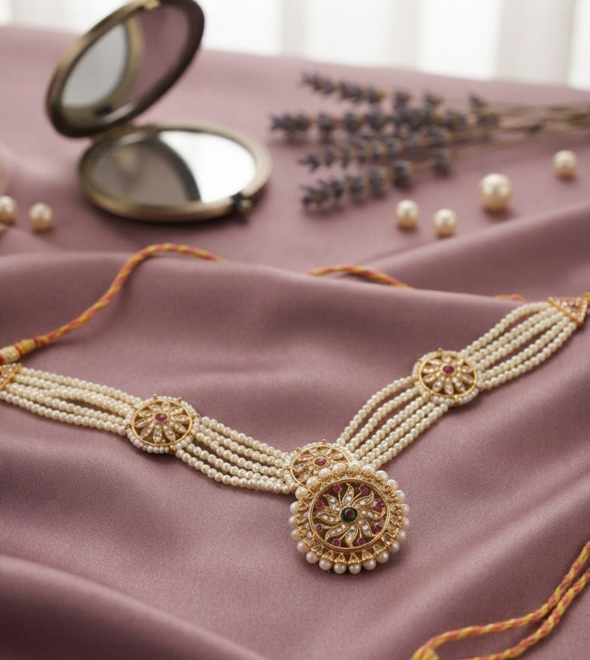 Multicolor Pearls Mathapatti Borla