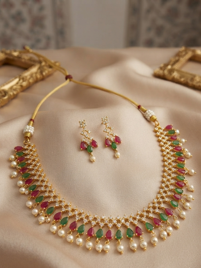 Multicolor Stone Gold-Plated Necklace Sets