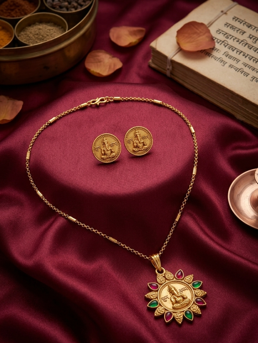 Gold Plated Ganesha Pendant Set