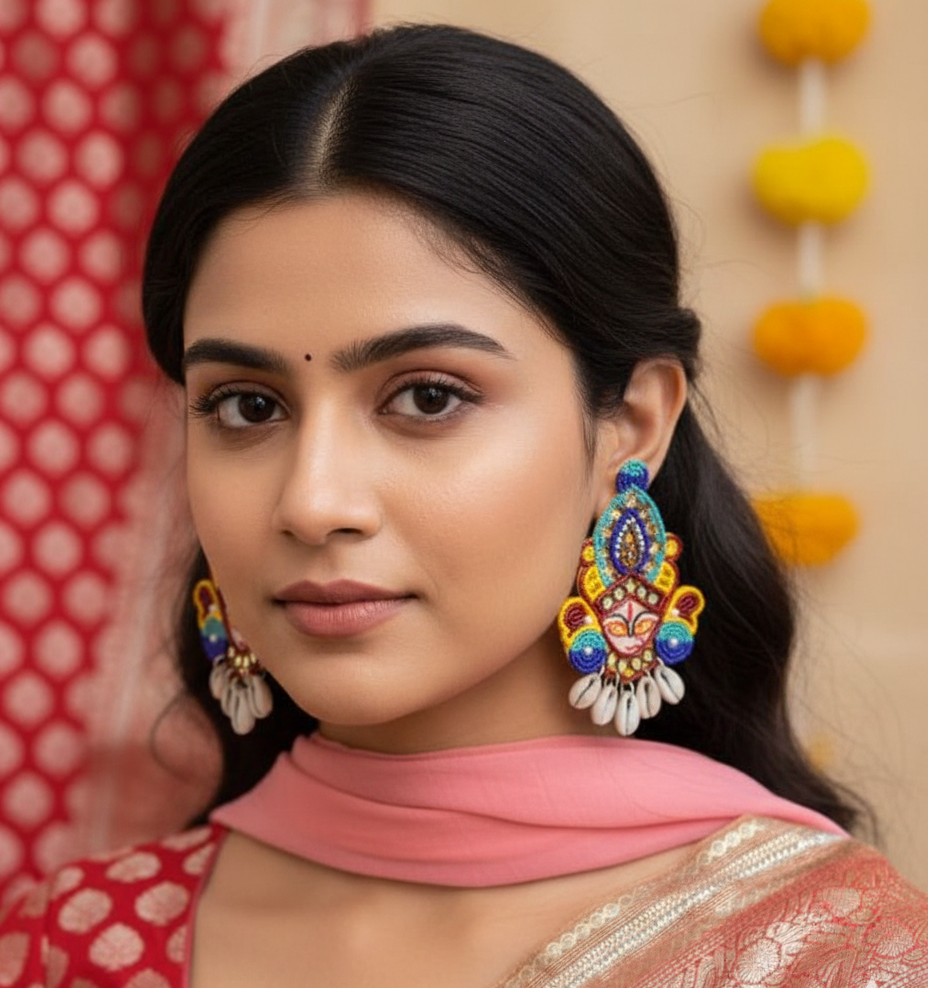 Maa Durga Design Handmade Earrings