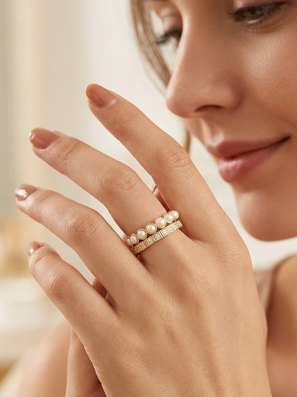 Adjustable Pearl And Diamond Ring