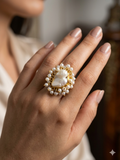 Meraki White Stone Pearl Studded Adjustable Ring