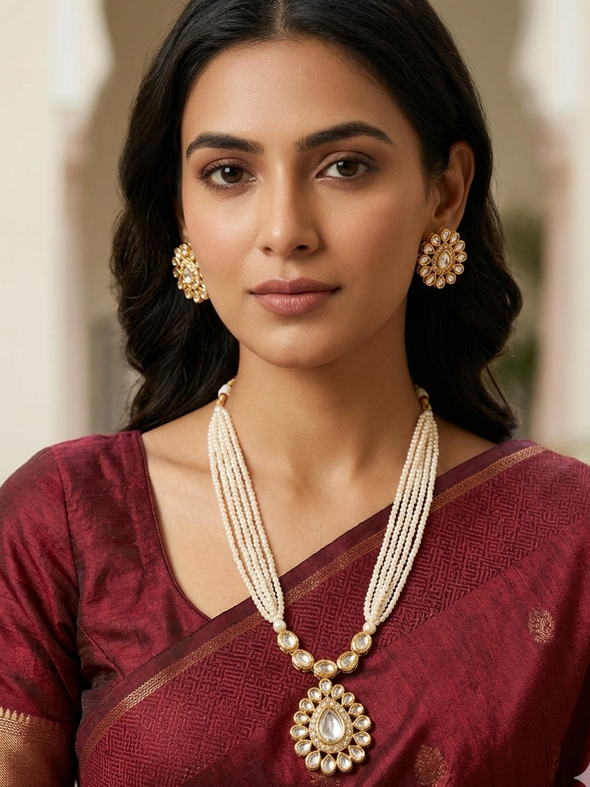 Elegant Kundan Pearl Mala