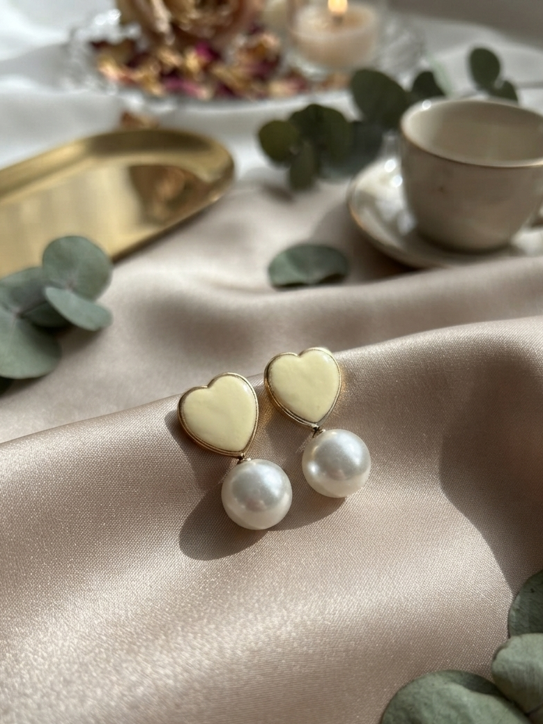 Classic Heart Shape Pearl Drop Earrings