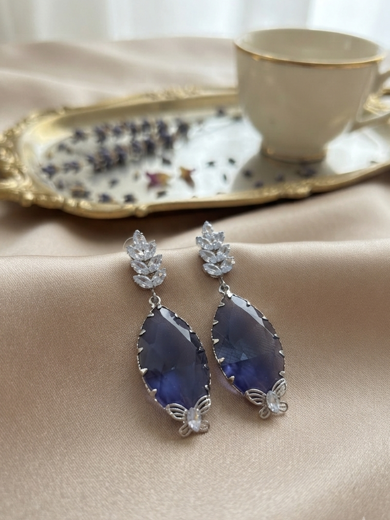 Natural Citrine And White Diamond Earrings