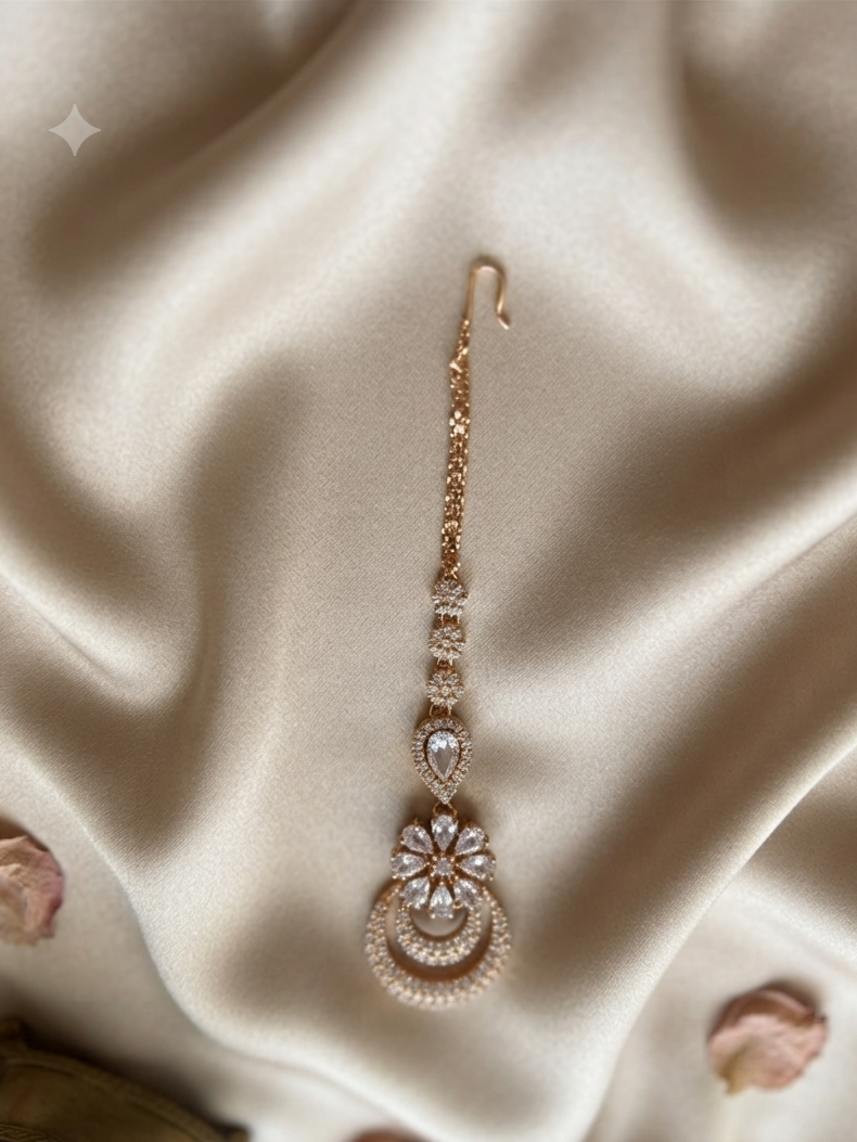 Rose Gold Plated CZ Maangtikka