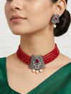 Meraki Red Choker Set with Pearl Drop