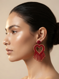 Red Heart Danglers Beaded Earrings