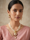 Gold Plated White Beads Necklace with Ruby Stone