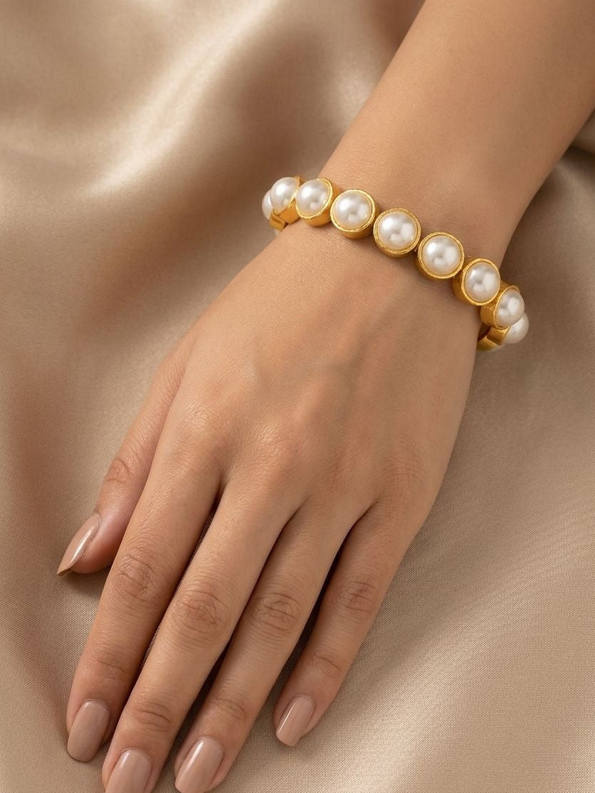 Gold Tone Faux Pearl Adjustable Bracelet