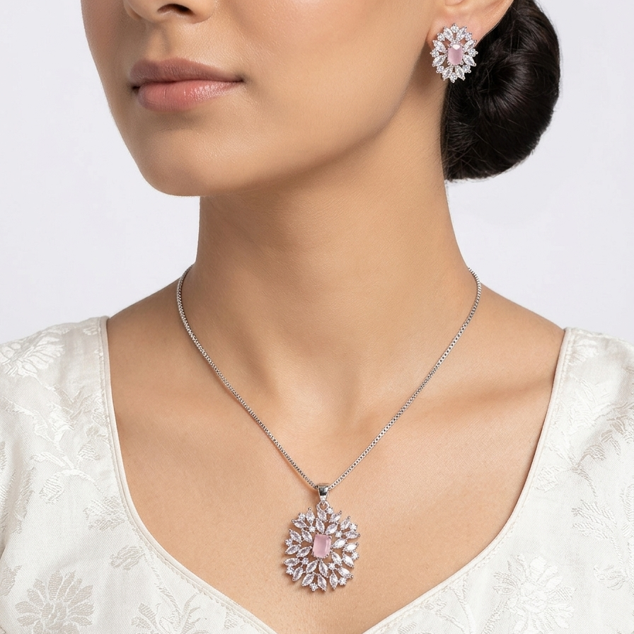 Emerald CZ Diamond Necklace Set