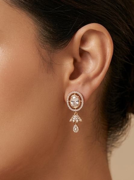 Stylish Latest Rose Gold Plated Glittering Crystal Earring