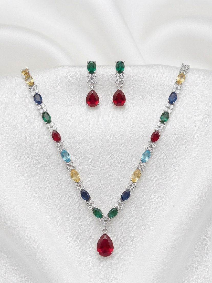 Multicolor Diamond Necklace Set