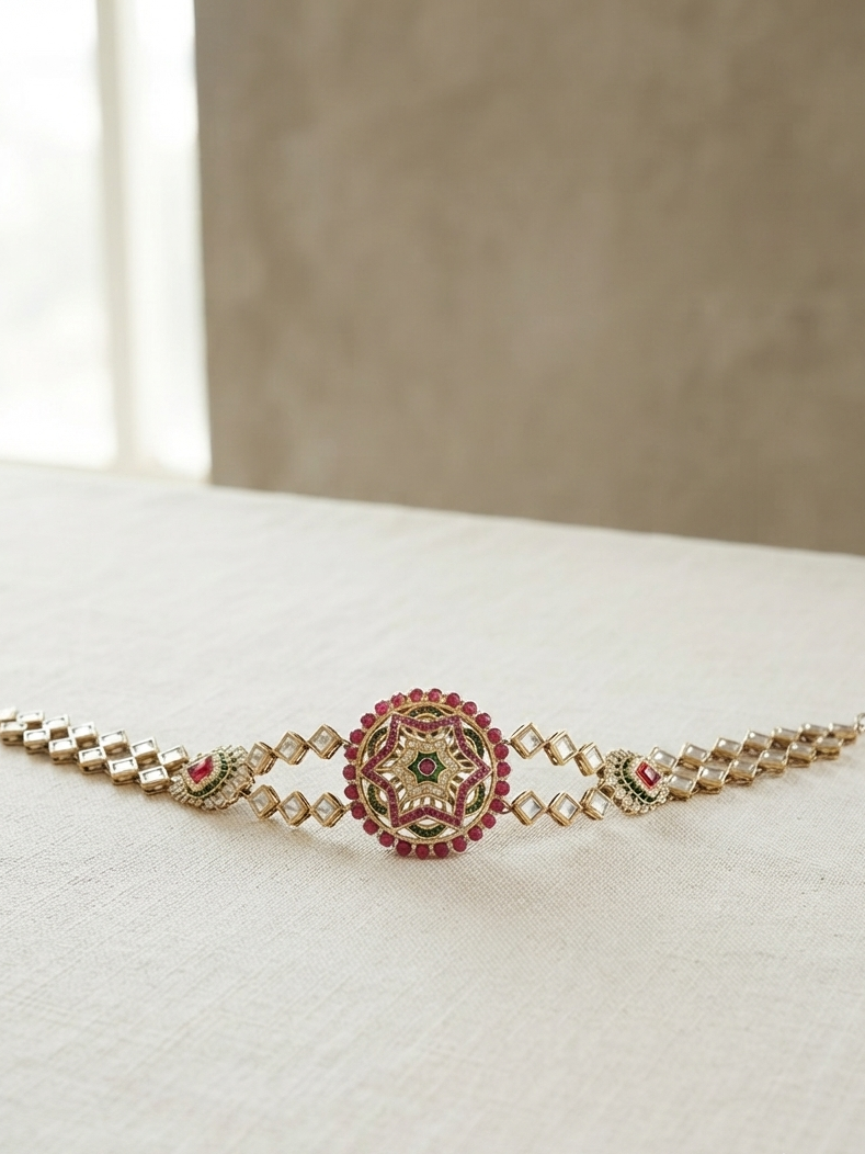 Silver Plated Stone Studded Star Shaped Mathapatti