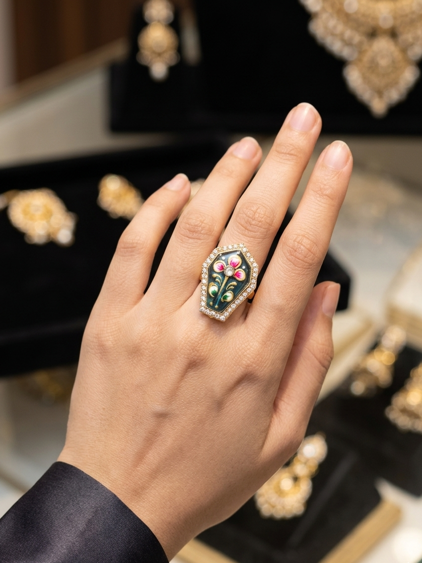 Multicolor Kundan Meena Ring