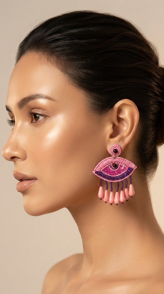 Pink Evil Eye Handmade Earrings