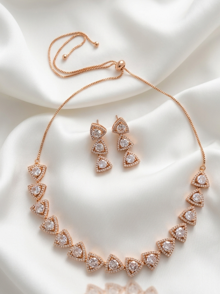 Moon Shaped Rose Gold Diamond Studded Necklace