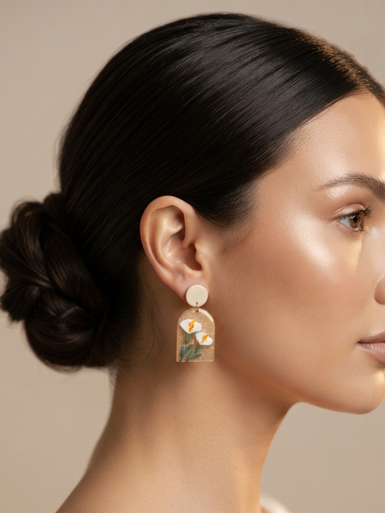 Drop Dangle Flower Print Earrings